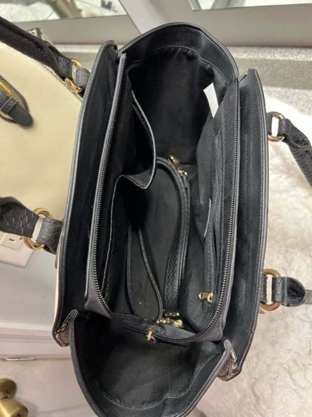 Apt. 9 Structured Two-Tone Dome Satchel Handbag - Black & Cream - Picture 7 of 9
